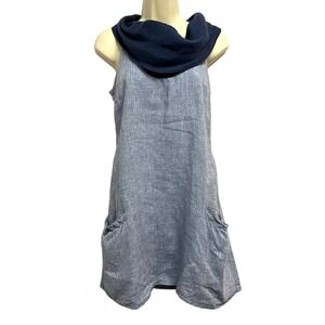 Puro Lino Linen Shift Dress Womens XS Blue Made in Italy Sleeveless Lagenlook